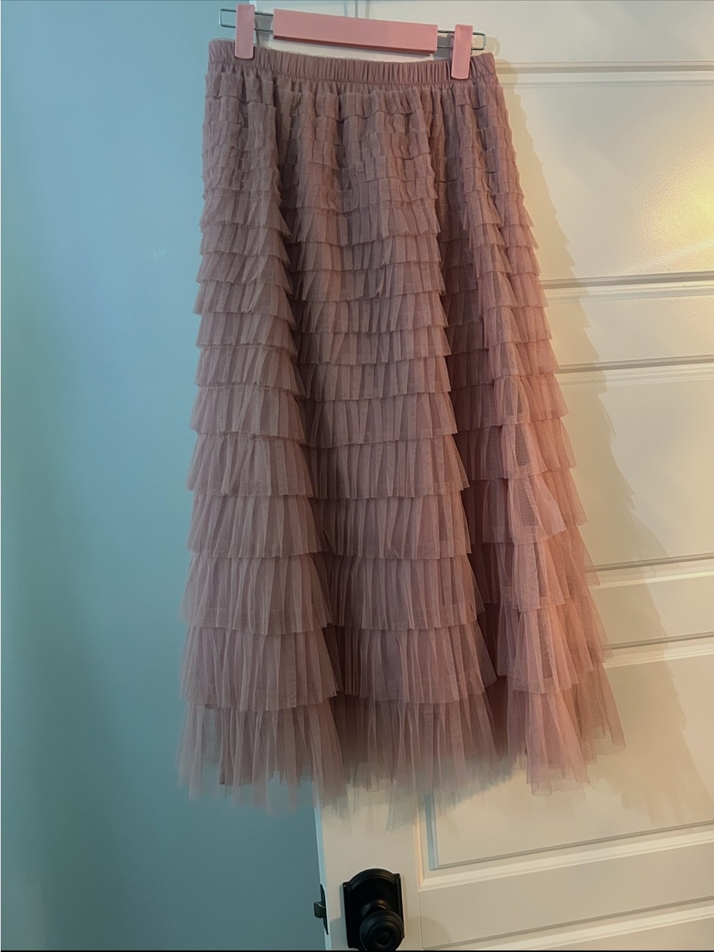 SHEIN Dusty Pink Layered Tulle Midi Skirt